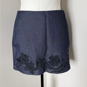Express Navy Floral Suede Cutout Mini Skirt